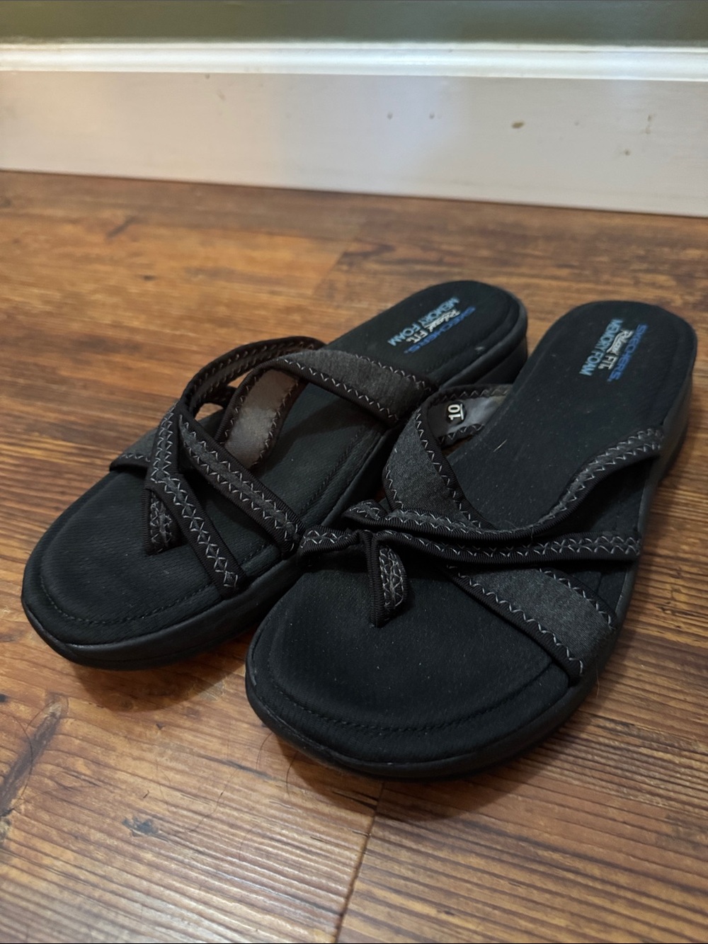 Skechers Black Crisscross Slip-On Sandals